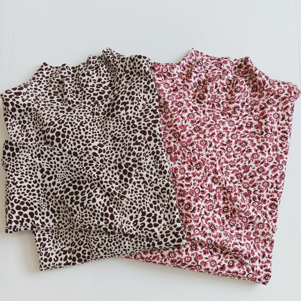 NEW Lot of 2 Lands' End Women's Pink Floral Brown Animal Print Turtleneck Size L